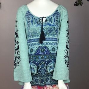 LIVE AND LET LIVE Blouse Top Shirt Blues 1X